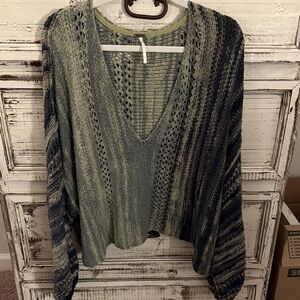 Free People V-Neck Green Knit Sweater
